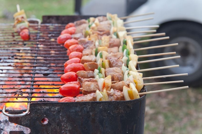 11970835 - grilling fresh meat and vegetables as bbq on grill